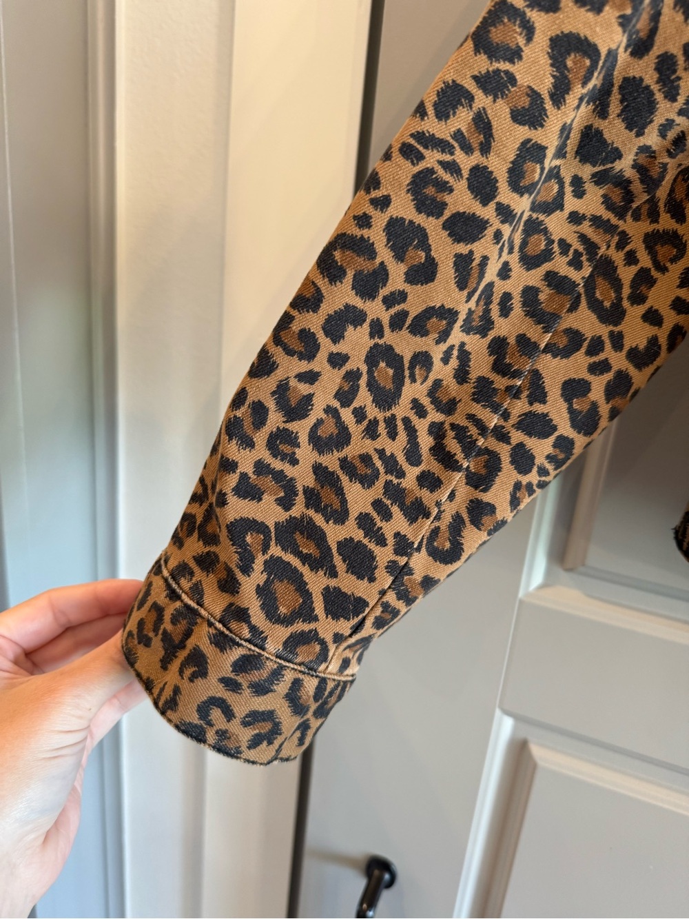 Time and Tru Leopard Print Jean Trucker Jacket - Brown/Tan - Picture 3 of 6